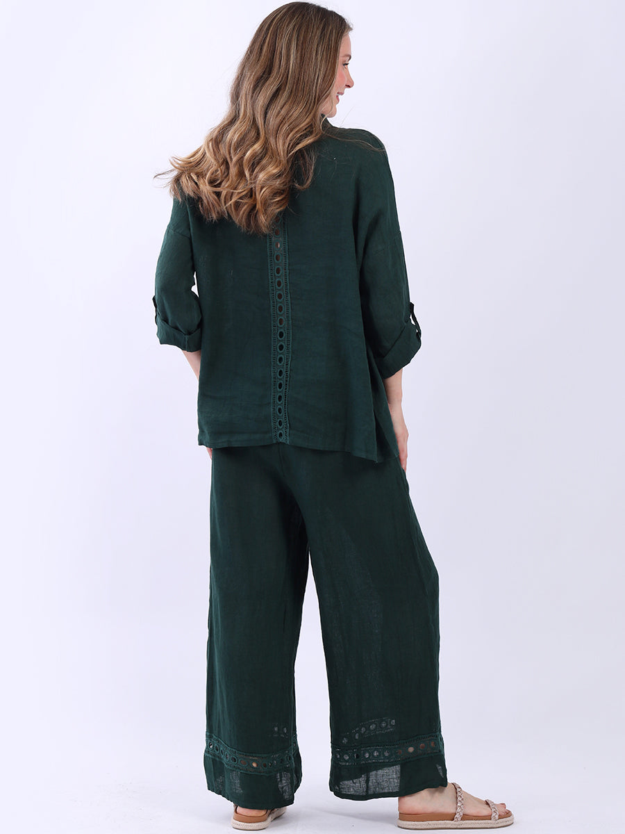 Crochet Back Front Buttons Women Linen Shirt