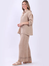 Crochet Back Front Buttons Women Linen Shirt