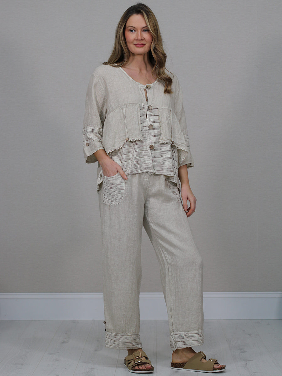 Linen Crop Jacket Beige