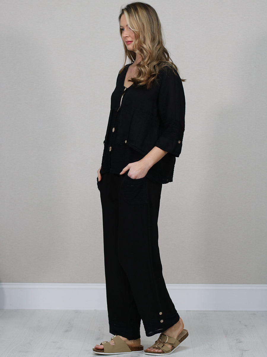 Button Down Cutout Crop Linen Jacket