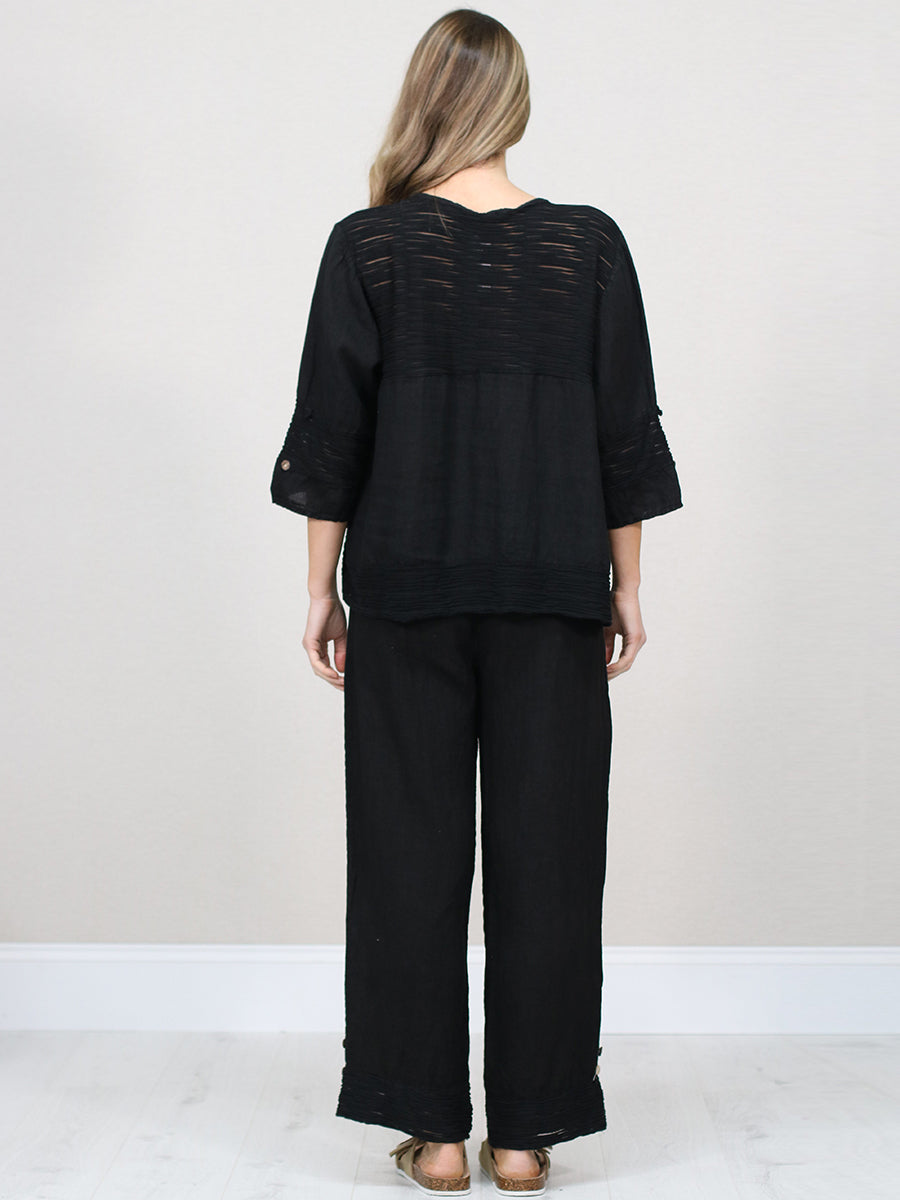 Button Down Cutout Crop Linen Jacket