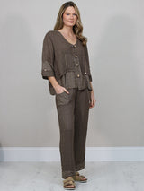 Linen Crop Jacket Chocolate