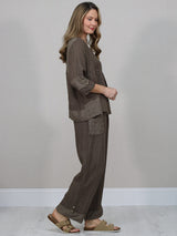 Button Down Cutout Crop Linen Jacket