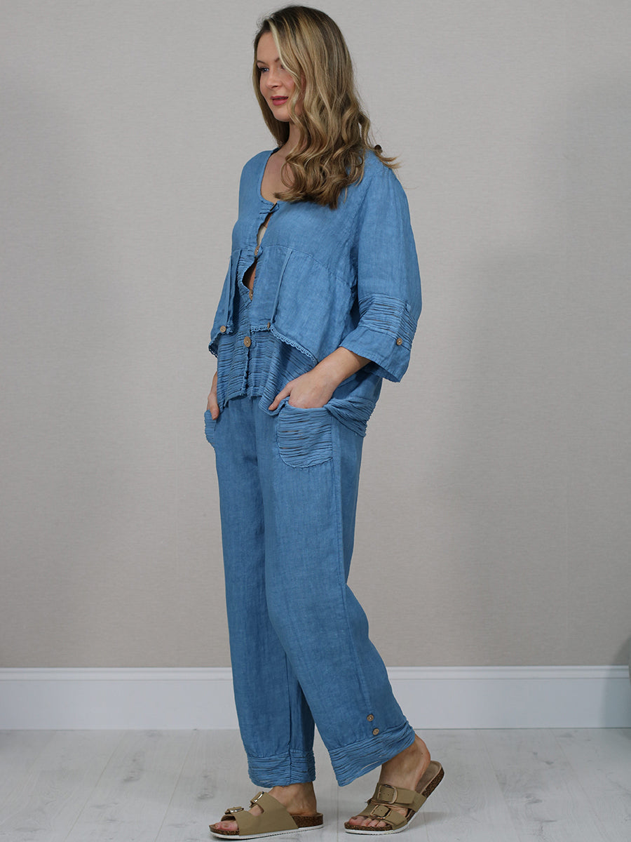 Button Down Cutout Crop Linen Jacket