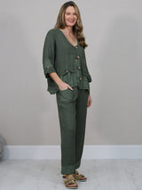 Linen Crop Jacket Khaki