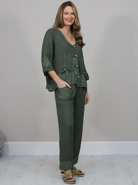 Linen Crop Jacket Khaki