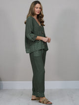 Button Down Cutout Crop Linen Jacket