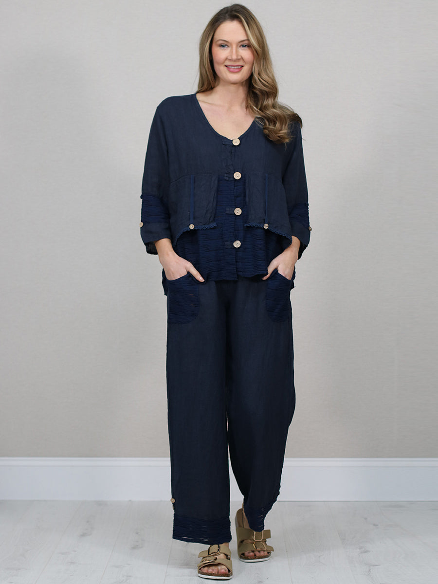 Linen Crop Jacket Navy