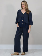 Button Down Cutout Crop Linen Jacket