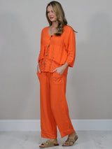 Button Down Cutout Crop Linen Jacket