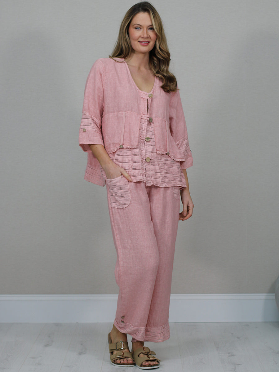 Linen Crop Jacket Pink