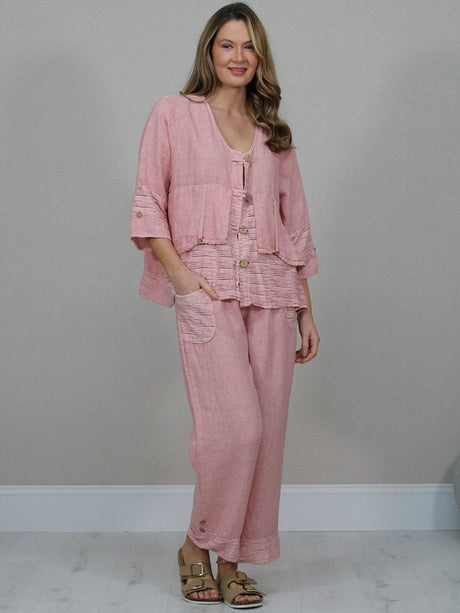 Linen Crop Jacket Pink