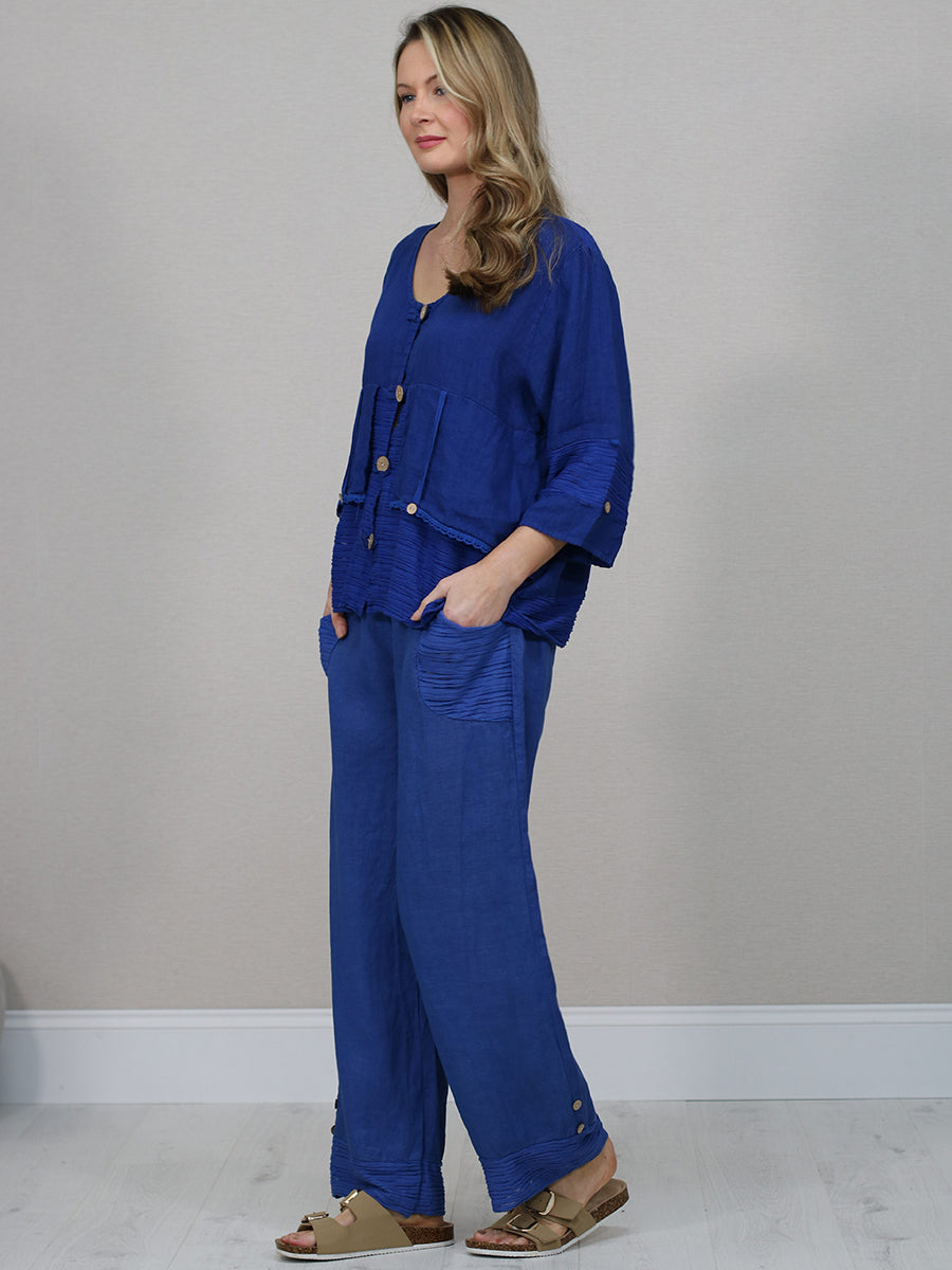 Button Down Cutout Crop Linen Jacket