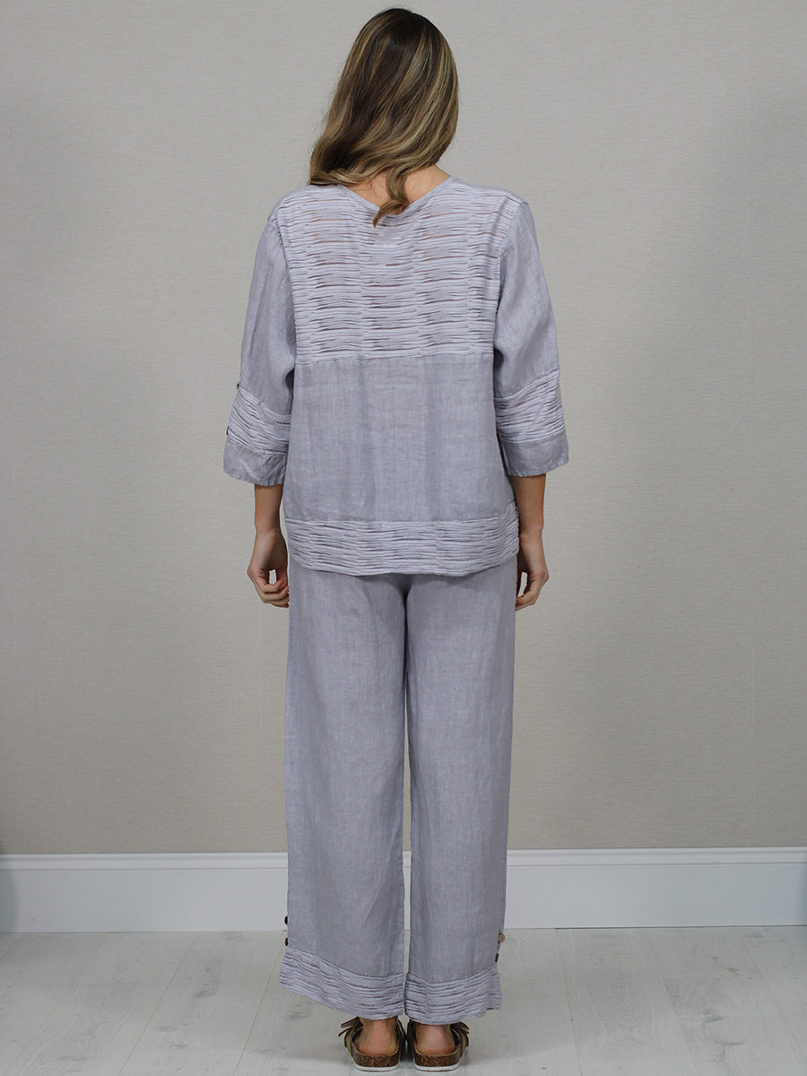 Button Down Cutout Crop Linen Jacket