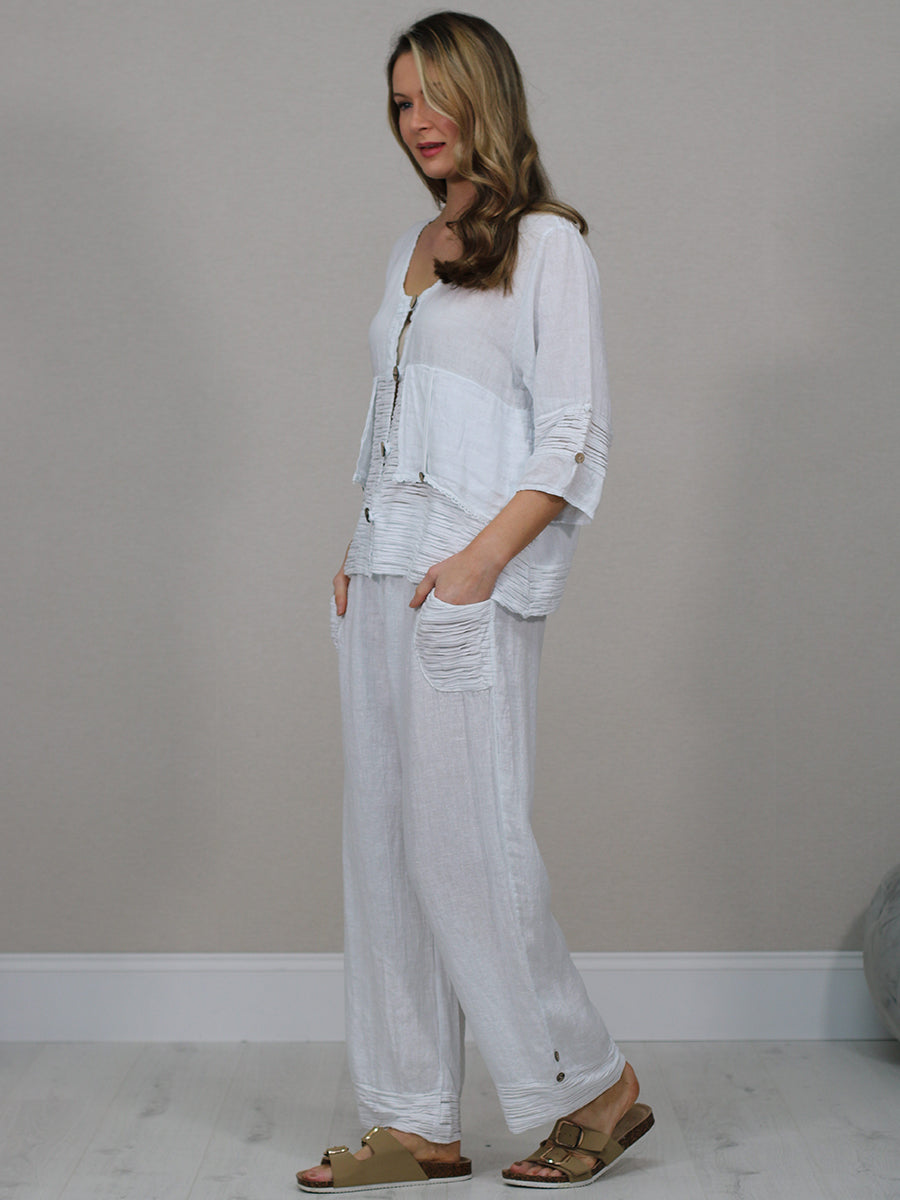 Button Down Cutout Crop Linen Jacket