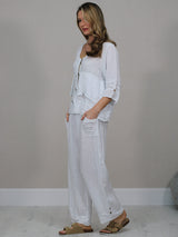 Button Down Cutout Crop Linen Jacket