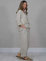 Button Down Cutout Crop Linen Jacket