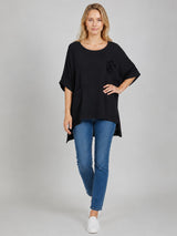 Flower Applique Baggy Shirt Black