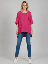 Flower Applique Baggy Shirt Fuchsia