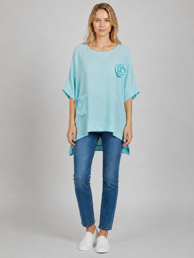 Flower Applique Baggy Shirt Mint