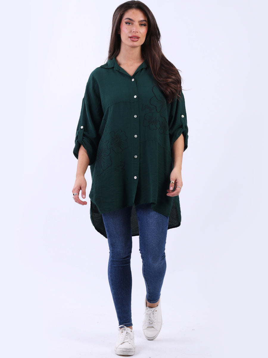 Button Down Floral Baggy Women Shirt