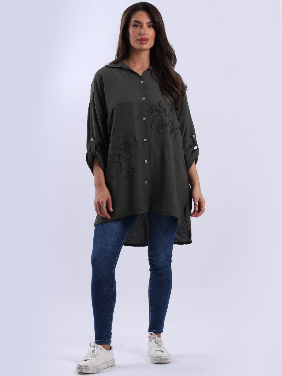 Button Down Floral Baggy Women Shirt