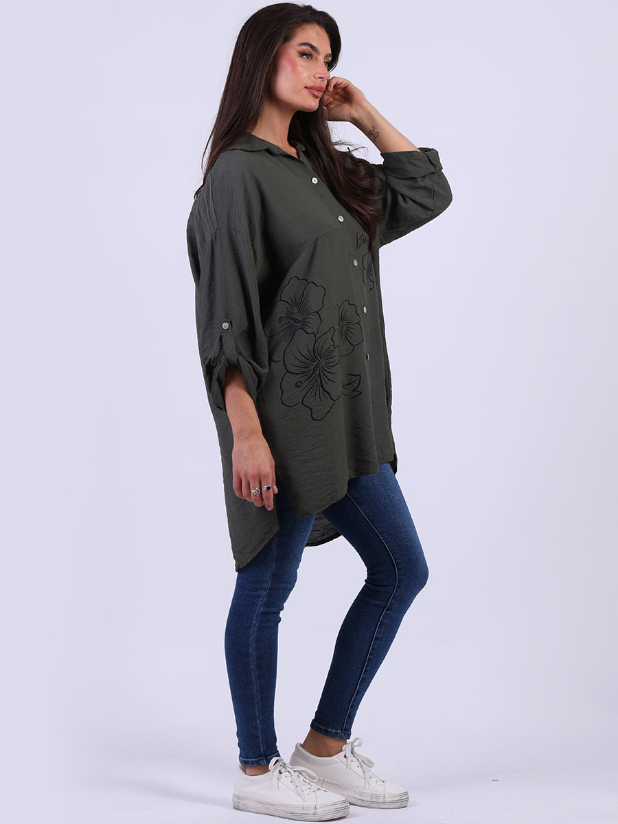 Button Down Floral Baggy Women Shirt