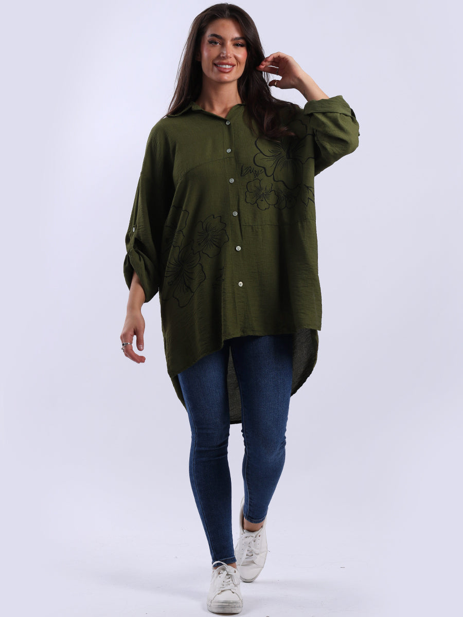 Button Down Floral Baggy Women Shirt