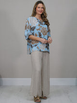  Floral Print Linen Top Denim