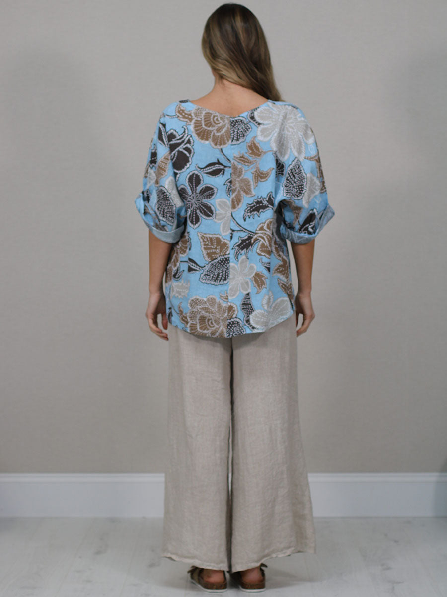 Made In Italy Floral Print Linen Top