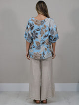 Made In Italy Floral Print Linen Top