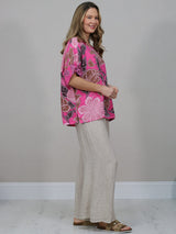 Made In Italy Floral Print Linen Top