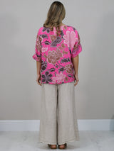 Made In Italy Floral Print Linen Top