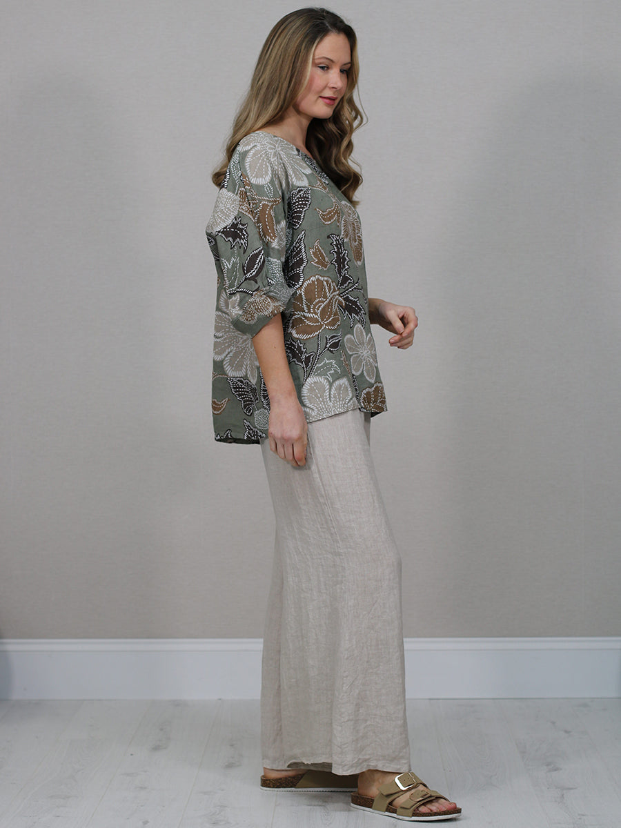 Made In Italy Floral Print Linen Top