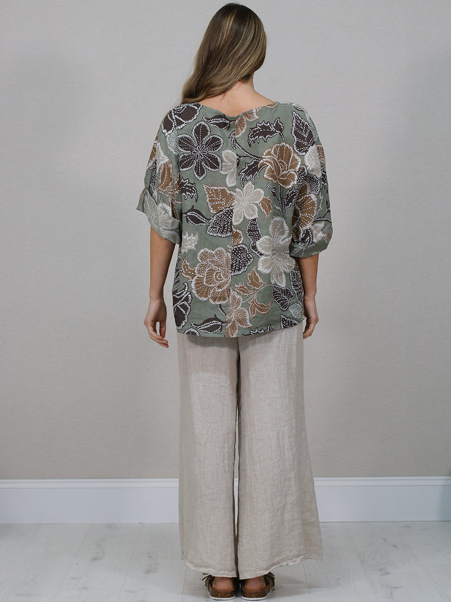Made In Italy Floral Print Linen Top