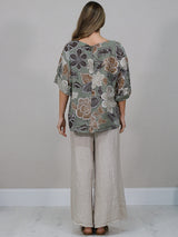 Made In Italy Floral Print Linen Top