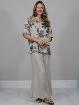  Floral Print Linen Top Mocha