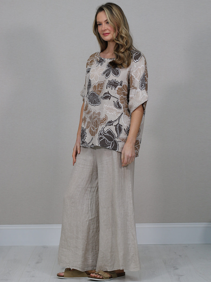 Made In Italy Floral Print Linen Top