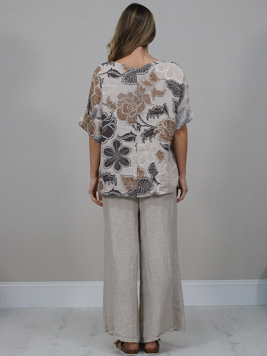 Made In Italy Floral Print Linen Top