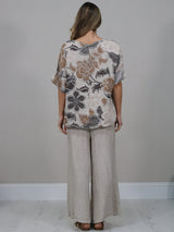 Made In Italy Floral Print Linen Top