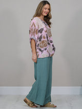 Made In Italy Floral Print Linen Top