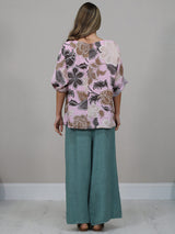 Made In Italy Floral Print Linen Top