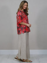 Made In Italy Floral Print Linen Top