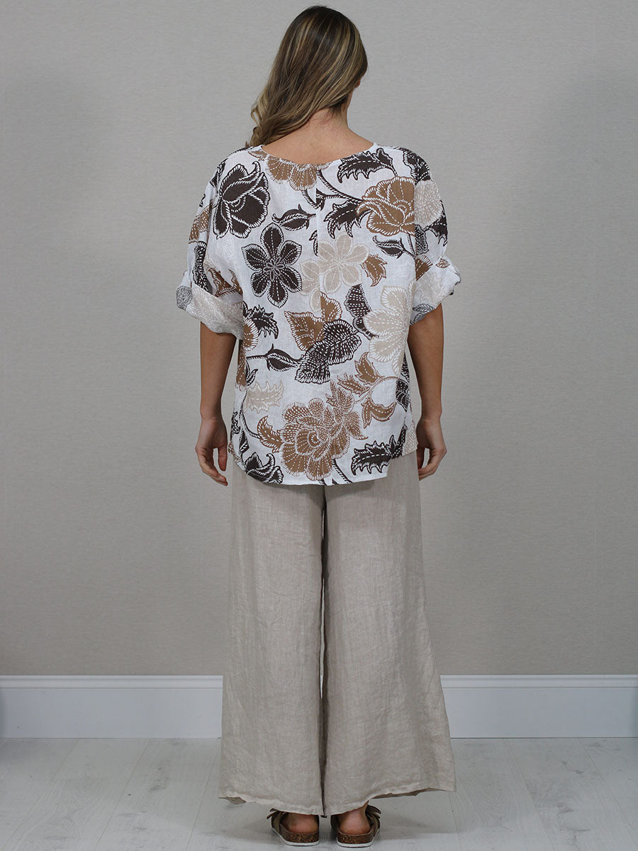Made In Italy Floral Print Linen Top