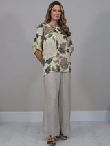  Floral Print Linen Top Yellow