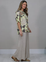 Made In Italy Floral Print Linen Top