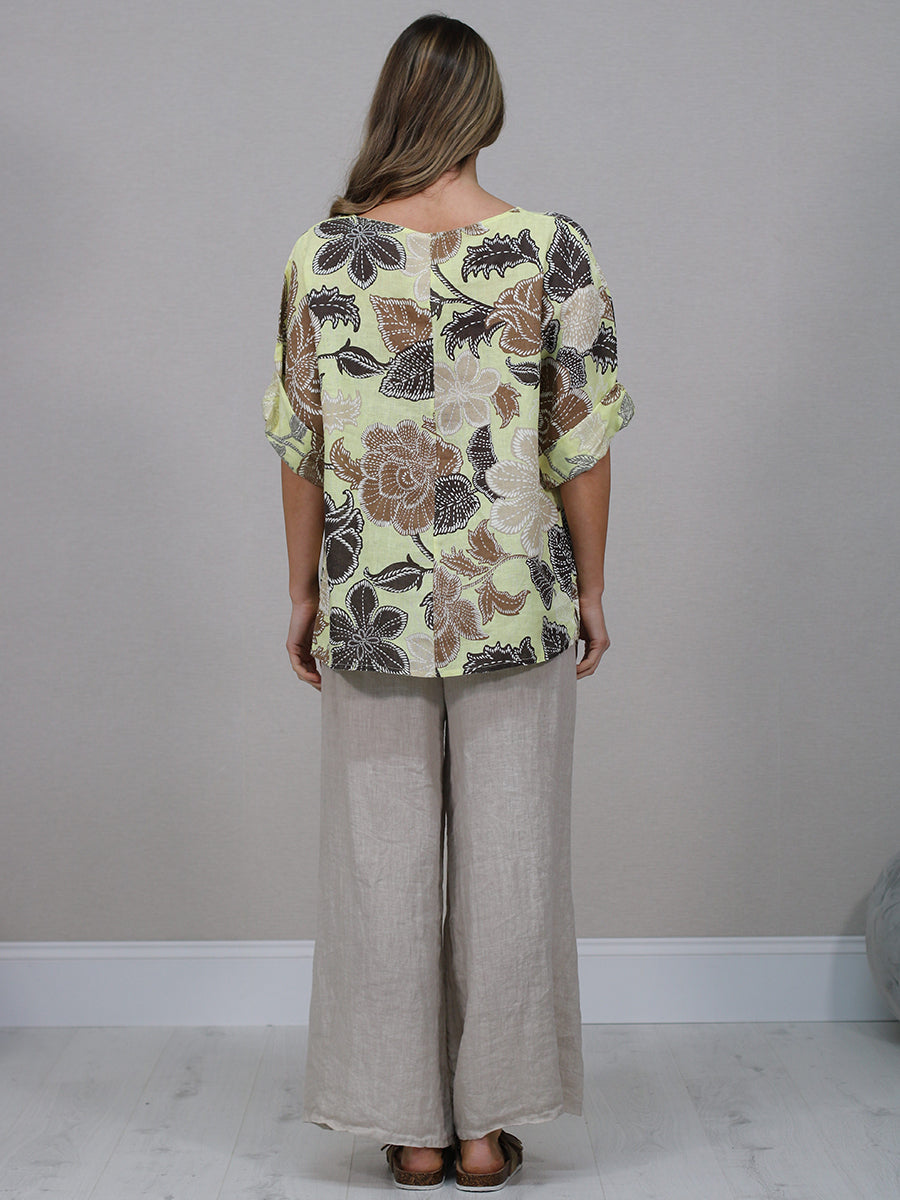 Made In Italy Floral Print Linen Top
