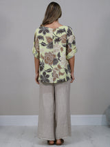 Made In Italy Floral Print Linen Top