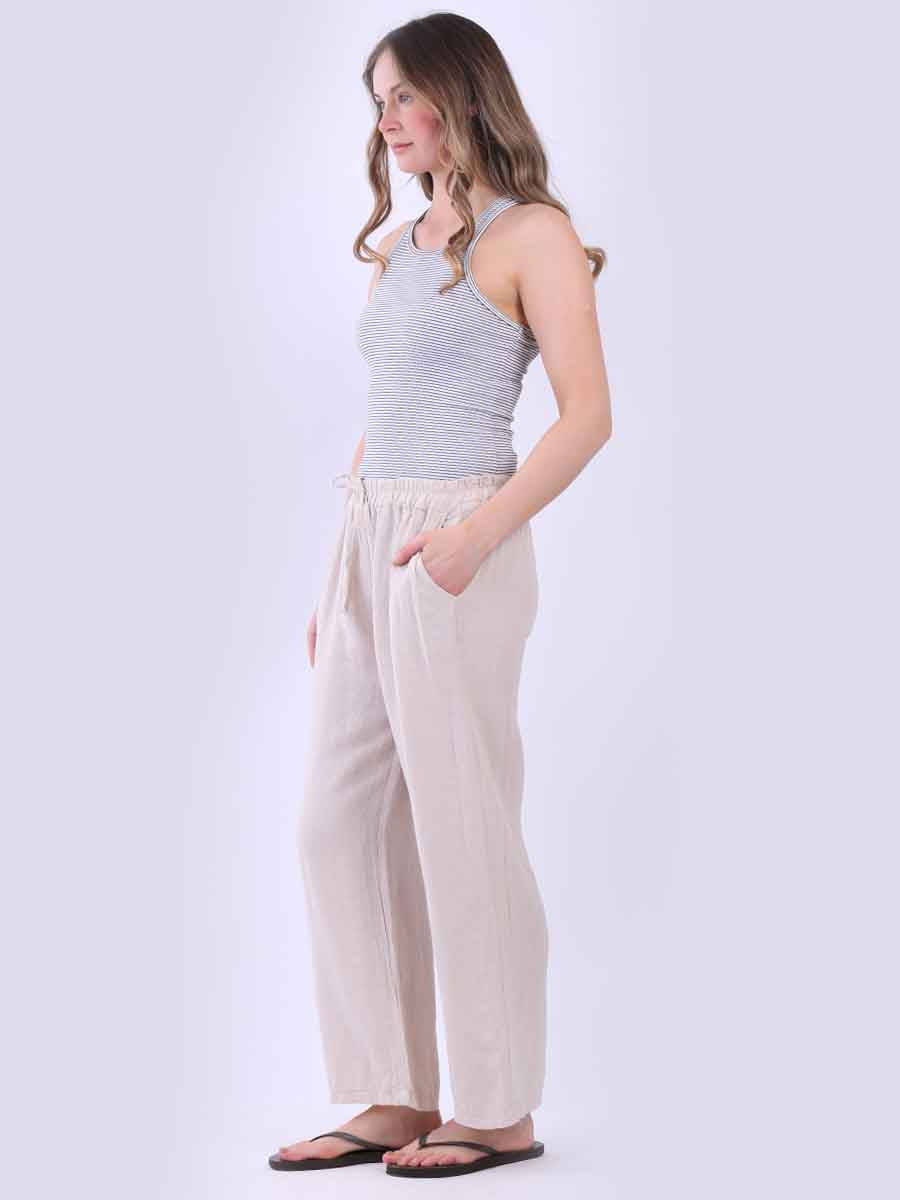 Plain Wide Leg Linen Trouser