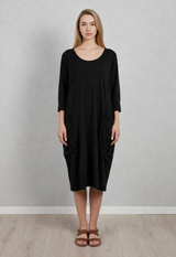 Plain Front Pocket Oversized Cotton Dress